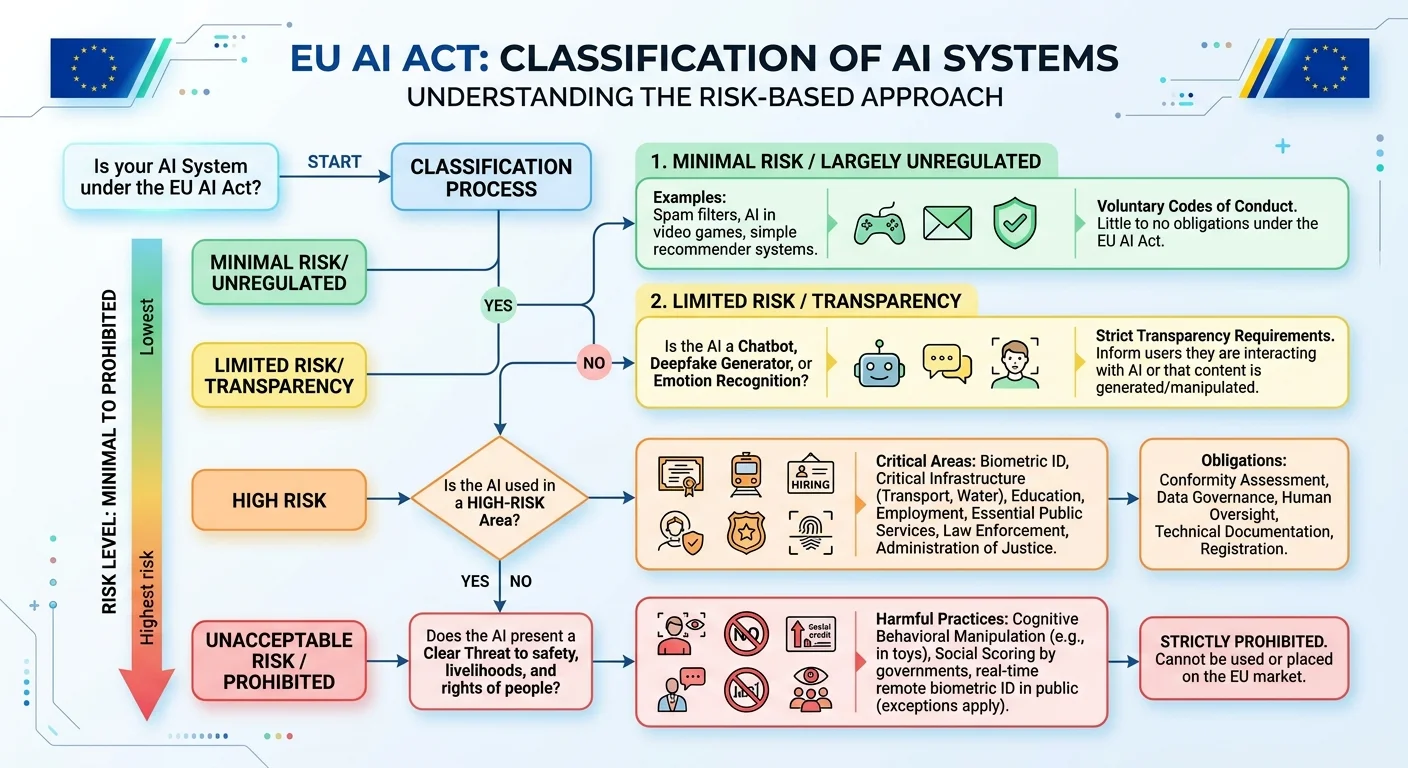 EU AI Act risk classification flowchart with four tiers